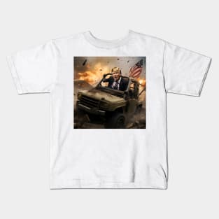 Trump riding car on construction site Kids T-Shirt